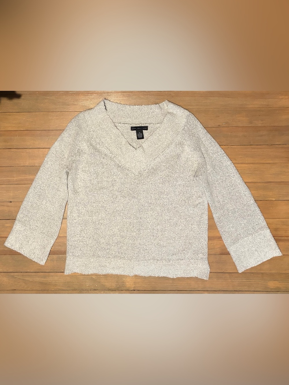 Joan Vass Soft V-Neck Women's Sweater - Light grey